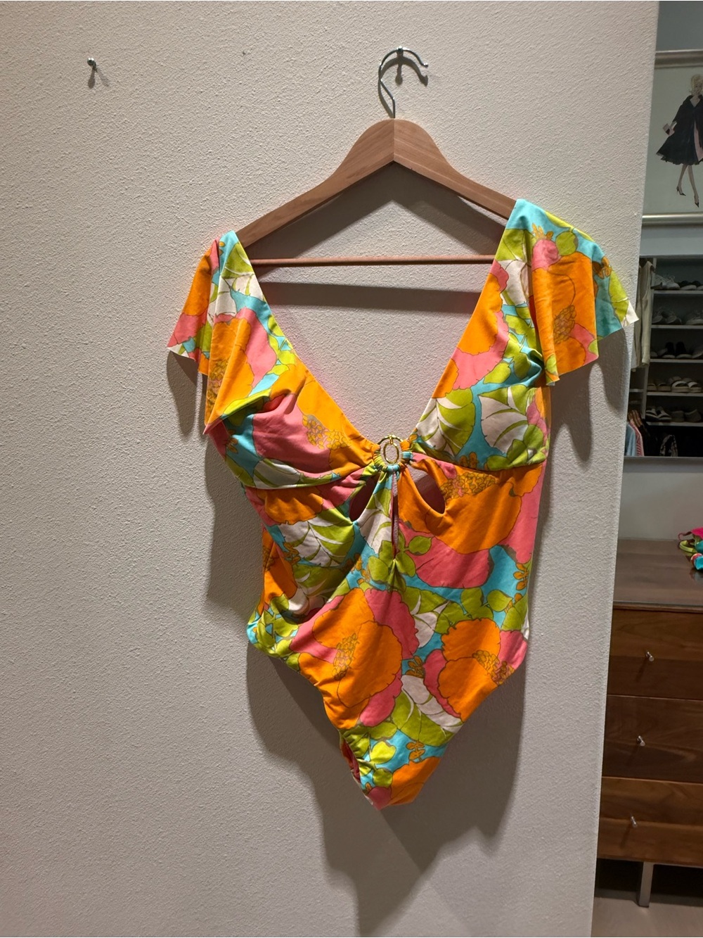 Trina Turk Multi-Color Floral Ring-Front One-Piece